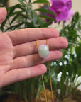 Baikalla "Ping An Kou" (Good Luck Button) White W/ Apple-Green Patch Jadeite Jade Pendant Necklace