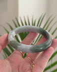 Baikalla Natural Oil-Green & Light Lavender Patches Jadeite Jade "Half Round" Bangle Bracelet (61.4mm) 