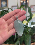 Natural Icy Jadeite Jade Shou Tao (Longevity Peach ) Necklace W/ 14kw Gold Bail