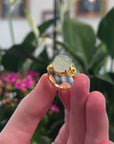 Baikalla Natural Icy Light Green Jadeite Jade "PiXiu" 18ky Gold Ring W/ Natural Diamonds 