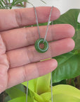 "Good Luck Button" Necklace Green Nephrite Jade Pendant Necklace