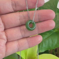"Good Luck Button" Necklace Green Nephrite Jade Pendant Necklace