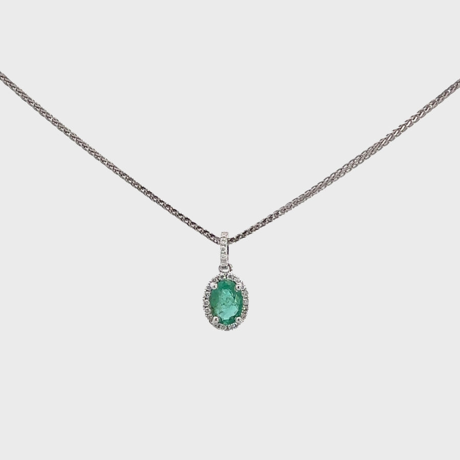 14k White Gold Natural Emerald Pendant Necklace