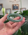 High-End Natural Icy Blue-Green Jadeite Jade "Traditional Full Round" Bangle Bracelet (53.9mm) 