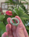 Natural Green Flower Burmese Jadeite Jade Band Ring 