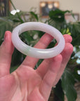 High-End Natural Icy Apple-Green Patches Jadeite Jade "Half Round" Bangle Bracelet (55.6mm) 
