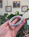 Baikalla Natural Light Lavender W/ Deep Blue-Green Flowers Jadeite Jade "Half Round" Bangle Bracelet (60.9mm) 