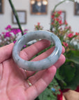 Baikalla Natural Light Blue-Green W/ Blue-Green Flowers Jadeite Jade "Wide Half Round" Bangle Bracelet (54.4mm) 