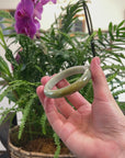 Baikalla Light Oil-Green W/ Honey-Brown Patch Jadeite Jade "Half Round" Bangle Bracelet (57.5mm) 