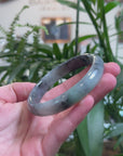 Baikalla Black Wuji W/ Green Patch Jadeite Jade "Half Round" Bangle Bracelet (62.7mm) 