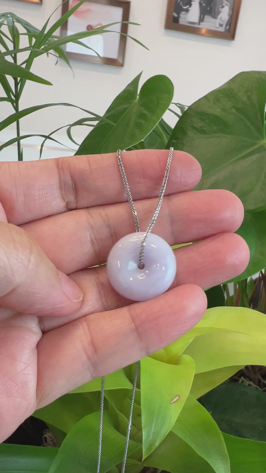 Baikalla "Good Luck Button" Necklace Lavender Jadeite Jade Lucky Ping An Kou Pendant