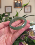 Baikalla Natural Icy Oil-Green Jadeite Jade "Half Round" Bangle Bracelet (50.9mm) 