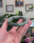 Baikalla Natural Blue-Green Flowers Jadeite Jade "Half Round" Bangle Bracelet (63.4mm) 
