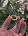 Baikalla Icy White & Yellow-Orange Burmese Jadeite Jade Traditional Ring 