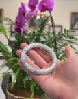 Baikalla Light Green W/ Blue-Green Flowers Jadeite Jade "Traditional Full Round" Bangle Bracelet (59.7mm) 