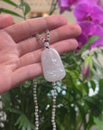 Baikalla Icy White & Green Guan Yin "Goddess of Compassion" Jadeite Jade Pendant W/ Beaded Necklace