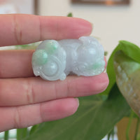 Genuine Burmese Ice Lavender Green Jadeite Jade PiXiu Pendant Necklace