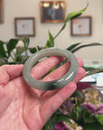 Baikalla Natural Icy Oil-Green W/ Deep Green Patch & Red Flower Jadeite Jade "Half Round" Bangle Bracelet (54.8mm) 