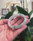 High-End Natural Icy Blue-Green Flower Jadeite Jade Oval Bangle (56.2mm) 