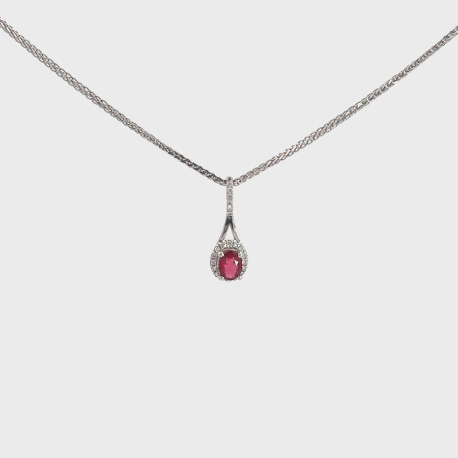 14k White Gold Natural Ruby Pendant Necklace