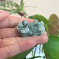 Genuine Burmese Ice Blue-Green Jadeite Jade PiXiu Pendant Necklace ( Fengshui )