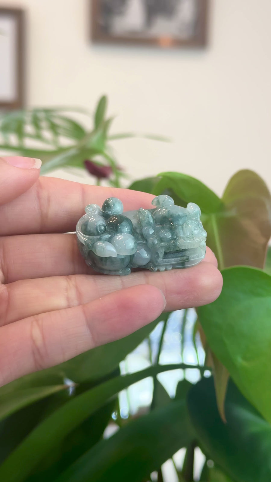 Genuine Burmese Ice Blue-Green Jadeite Jade PiXiu Pendant Necklace ( Fengshui )