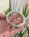 Light Green W/ Orange Sajin & Blue Green Flower Patches Petite Natural Burmese Jadeite Jade Bangle – Half Round (55.2mm) TT918