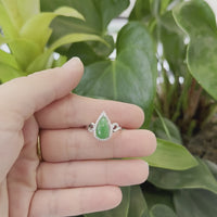 18k White Gold Natural Imperial Green Pear Shape Jadeite Jade Engagement Ring With Diamonds