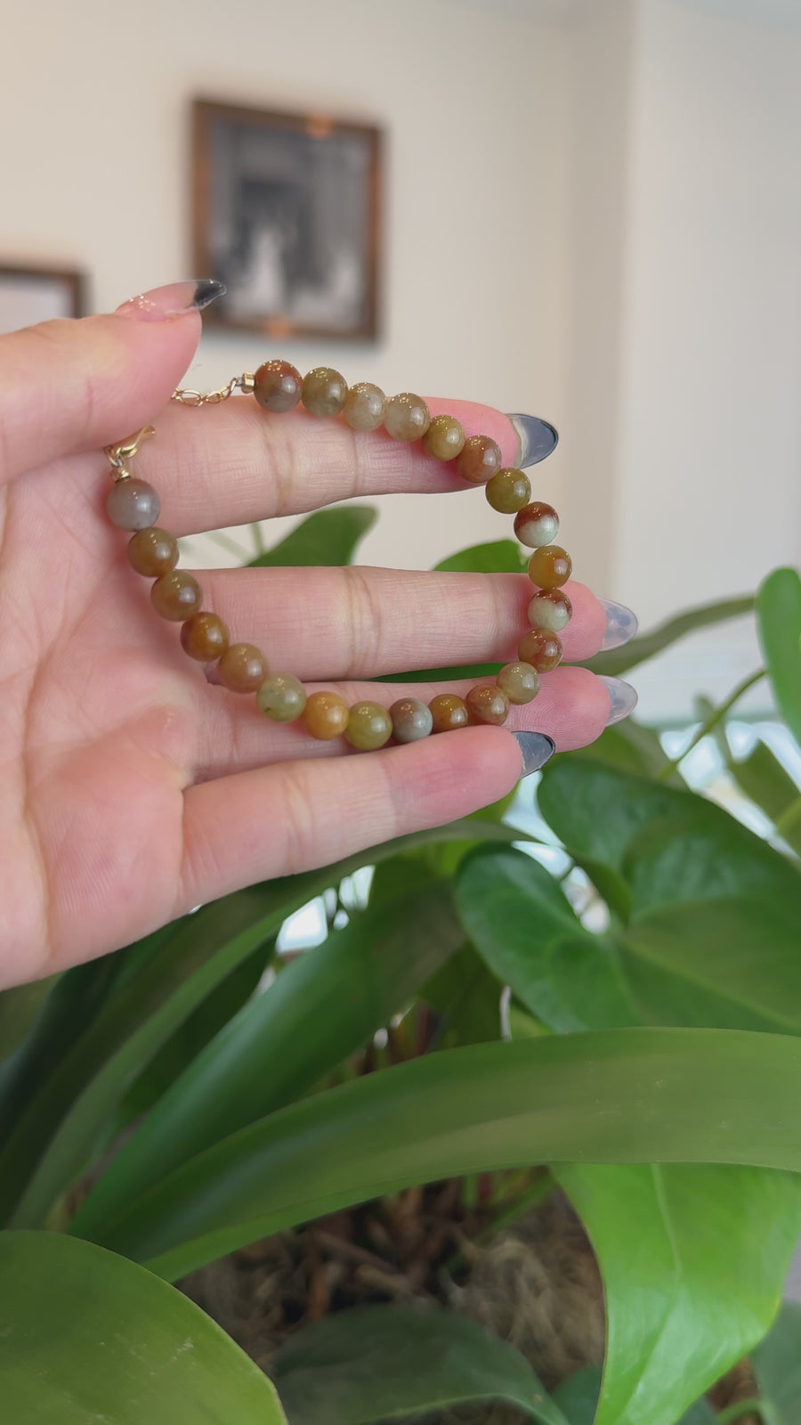 Baikalla Genuine Red Jadeite Jade Round Beads Bracelet With 18K Yellow Gold Clasp ( 7 mm )
