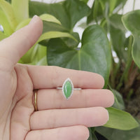 18k White Gold Natural Imperial Green Oval Jadeite Jade Engagement Ring With Diamonds