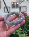 High-End Natural Lavender & Blue-Green Flower Jadeite Jade "Half Round" Bangle Bracelet (55.8mm) 