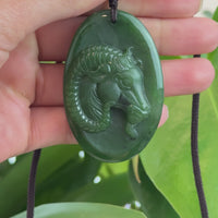Natural Jade 12 Zodiac: Nephrite Jade Sheep Pendant Necklace in Deep Green
