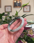 Baikalla Natural Icy Green W/ Deep Blue-Green Flowers Jadeite Jade "Traditional Round" Bangle Bracelet (56.8mm) 