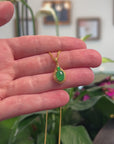 Baikalla Natural Imperial Green Jadeite Jade Pendant W/ 18ky Gold Bail & Natural Diamonds