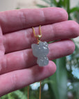 Baikalla 18k Yellow Gold Icy Green "Lucky Kitty" Jadeite Jade Pendant