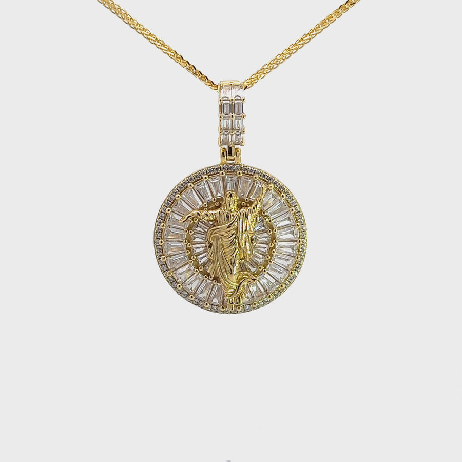 Sterling Silver Gold Plated Jesus Moissanite Charm Necklace