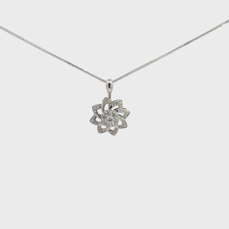 18K White Gold Diamond Cut Heart Pendant Necklace