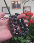 Baikalla Natural Black Wuji Jadeite Jade Round Bead Bracelet (14mm)