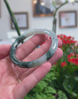 Baikalla Natural Icy Green W/ Deep Blue-Green Flowers Jadeite Jade "Traditional Round" Bangle Bracelet (51.3mm)