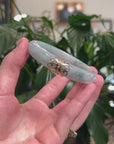 Baikalla Natural Light Blue-Green Jadeite Jade "Half Round" Bangle Bracelet W/ 18ky Gold Accent (61.1mm) 
