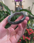 Baikalla Black Wuji W/ White Patch Jadeite Jade "Half Round" Bangle Bracelet (54.6mm) 