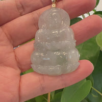 Baikalla 14k "Goddess of Compassion" Genuine Burmese Jadeite Jade Guanyin Pendant With VS1 Diamond Bail