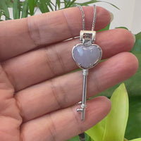 Baikalla™ "Heart Key" 14k White Gold Genuine Burmese Jadeite Key Pendant Necklace