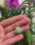Baikalla Apple-Green & White "Happy Buddha" Jadeite Jade Pendant W/ 18K Yellow Gold Bail & Diamonds