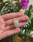 Baikalla "Ping An Kou" (Good Luck Button) White-Green Jadeite Jade Pendant Necklace