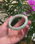 Baikalla White & Vibrant Green Flower Jadeite Jade "Half Round" Bangle Bracelet (58.9mm) 