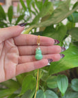 14K Yellow Gold Jadeite Jade Good Luck Hulu Bottle Gourd Necklace