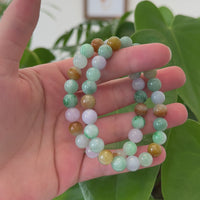 High Genuine Jadeite Jade Round Multiple Colors Beads Bracelet ( 8 mm)