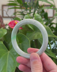 Natural Burmese Light Green & Apple Green Flower Jadeite Jade Traditional Bangle Bracelet (55.2mm) 