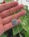 14K Yellow Gold "Good Luck Button" Necklace Lavender Green Jadeite Jade Pendant Necklace